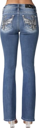 Miss Me - Womens 32" Wing Pocket Mid-Rise Bootcut Jeans, Color Medium Blue, Size: 30W x 32L2