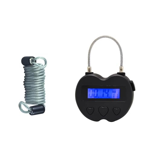 KENRONE Heart Metal Timer Lock USB Rechargeable Timer Compact Padlock with 1m Spring Cord Up to 99 Hours Timed Self-Regulation Anti-Addiction Timer Padlock (Black)