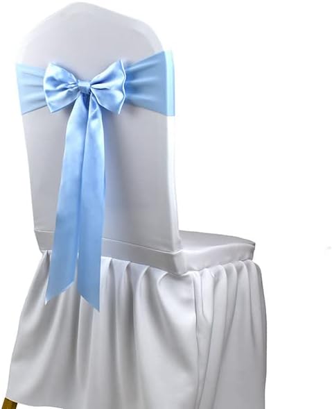 25pcs Satin Spandex Chair Sash Bands for Wedding Event Hotel Decor Chair Ribbon Sash Bow Knot Tie Burgundy (Sky Blue)
