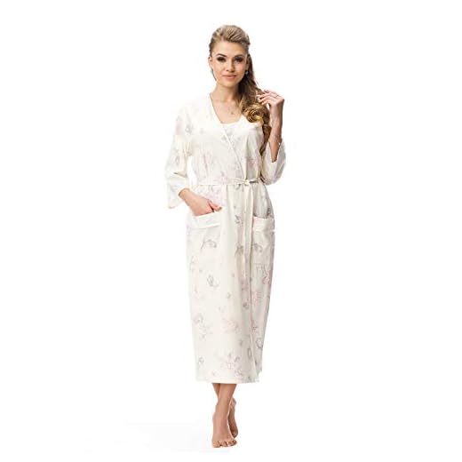 DOROTA Elegant, lång dam-bomull-nattlinne/sovtröja eller morgonrock, 100 % bomull, tillverkad i EU