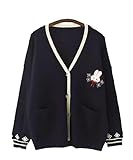 GK-O Mori Girl Kawaii Rabbit Japan JK Uniform Knit Cardigan Sweater Girl School Cosplay Sweater Vneck Long Sleeve(Dark Blue)