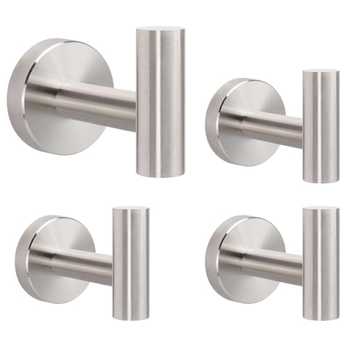 Best Towel Hooks for Bathroom: Stylish and Functional 4 Livabber Bathroom Towel Hooks, 304 Stainless Steel Robe Shower Hooks Wall Mounted, Heavy Duty Towel Hangers for Bathroom Kitchen Bedroom (4 Pack, Brushed Nickel)