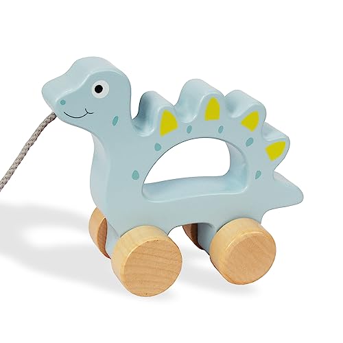 Image of WoodenEdu Baby Toys Car,Wooden Pull Along Toddler Toy, Developmental Toy for 1 Year Old Girl Boy Birthday Gift (Dinosaur)