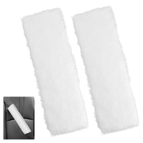 2 Pz Guaine per Cintura di Sicurezza, Cuscinetti per Cintura di Sicurezza in Pelliccia di Coniglio Finta Lavabile, Fascia Imbottita Rivestimento per la Cintura di Sicurezza Auto, Bianco 24 x 6,5 cm