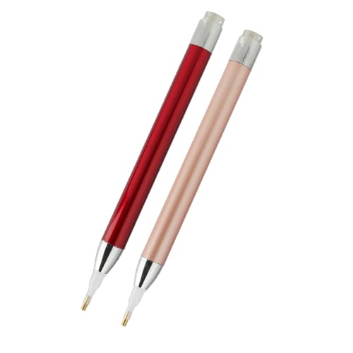 Annlpoy 2 stück Leuchtstifte für Diamantmalerei mit Leuchten Diamant-Pinseln diamond painting zubehör stift mit licht, Werkzeuge für Stickerei und Diamantkunst, Roségold und Rot, 15.8 cm