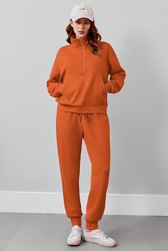 Image of PINSPARK 2 Piece Sets for Women Long Sleeve Half Zip Tracksuit Jogger Sets | 2026 Fall Travel Outfits Lounge Set, Lightweight Soft Air Layer Fabric, Kangaroo Pocket Sweatshirt, Drawstring Joggers Pants