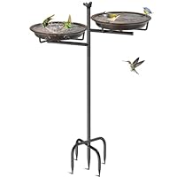 VeyFolzin.st Vogeltränke Vogelbad Schale Stehend, 2-in-1 Vogelbad für Draußen Garten mit Doppelbecken für Wasser und Futter, Metall Vögel Vogelbecken für Gartendeko(Retro Braun)