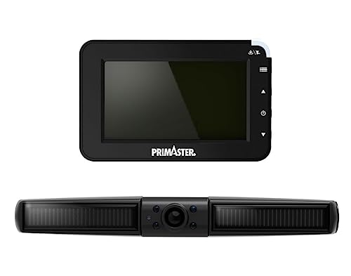 Primaster Solar Rückfahrkamera Einparkhilfe Digital Kabellos Funk mit 4,3' (10,9cm) Display Wetterfeste CMOS Kamera Infrarot LED