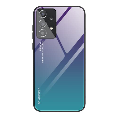 Dedux Funda para Samsung Galaxy A33 5G, Carcasa Degradado de Color Vidrio Templado Anti-rasguños Funda, TPU de Silicona Suave Case Cover (Violeta/Verde) Cover