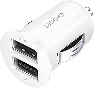Car Charger 2.1A 10W Compact Dual 2 Port USB Charging Adapter for iPhone 12 11 Pro X XS XR 8 7 6 Plus SE 5 iPad Pro Air Mini Samsung Galaxy S21 S9 Note Edge LG G7 HTC Google Nexus Android Phones White