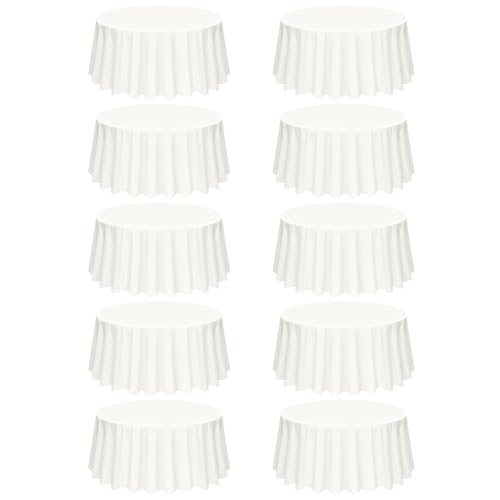 Lot de 10 nappes rondes ivoire - 228 cm de diamètre - En polyester - Pour table ronde, anti-taches et anti-plis - Pour fête de mariage - ESS