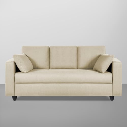 Image of Casaliving Vitserk 3 Seater Sofa Set for Living Room (Cream Colour) Premium Fabric Sofa Set