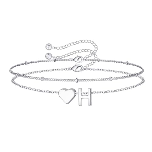 Image of M MOOHAM Easter Basket Stuffers Gifts for Kids Teens Girls - 14K-Gold-Plated Heart Initial A-Z Bracelets for Women Girl Dainty Gold Bracelets Birthday Easter Gifts for Women Teenage Girls Kids Teens