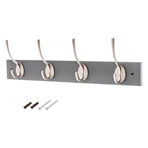 keypak Victorian 4 Wall-Mount Wooden Coat Rack, MDF, Satin Silver Hooks, Slate Grey Board Cover
