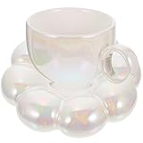 MUELODSIC Juego de Taza de Café de Cerámica Blanca Perla Platillo 1 Pieza para Bebidas Calientes el Hogar Taza de Espresso y Latte Diseño Macarrón Floral Solar