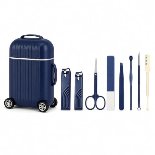 Image of 8 in 1 Manicure Pedicure Kit with Travel Storage Case - Stainless Steel Nail Clipper Set with Scissors, Tweezer, File & Ear Pick | Portable Grooming Tools for Men Women Home Travel Use