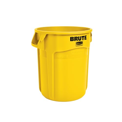 Rubbermaid Commercial Products BRUTE Heavy-Duty Round Trash/Garbage Can, 10-Gallon, Yellow, Outdoor Waste Container for Landscapers/Construction/Restaurants/Back of House/Offices/Warehouses