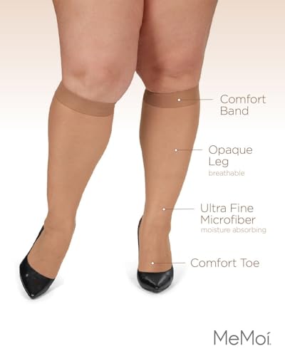 MeMoi 2 Pack Opaque Knee Highs for Women, Microfiber Knee High Socks, Comfortable Knee High Stockings - Sizes 1X-4X3