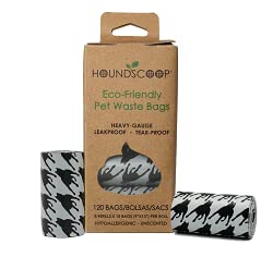 Houndscoop® Dog Poop Bags, Leak Proof And Heavy Gauge Waste Bag Refill Rolls For Dogs, 120 Count + 1 Leash Dispenser With 15 Bags #TOP1