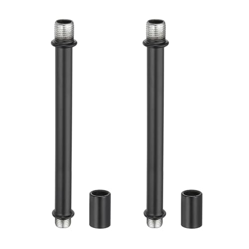 PATIKIL Straight Pipe Lamp Stems Rod Kit, 2 Set M10 Carbon Steel 110mm(4.33") Long Double End Thread Rod with Coupling Nuts Sleeve Connector for Table Lamps Chandeliers,Black
