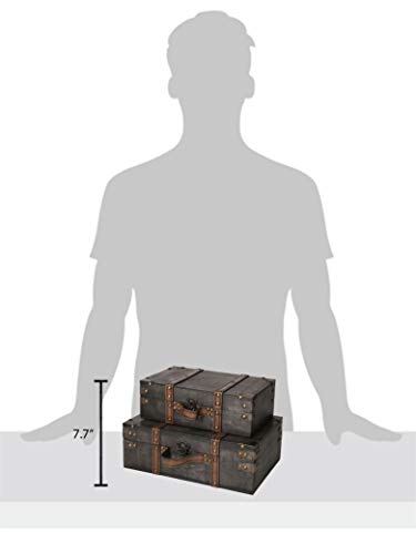 Wooden Box With Hinged Lid - Set Of 2: Decorative Vintage Suitcase Decor, Storage Trunk, Wood And Leather Pirate Treasure Chest, Antique Keepsake Luggage Memory Boxes (Worthington) #TOP6