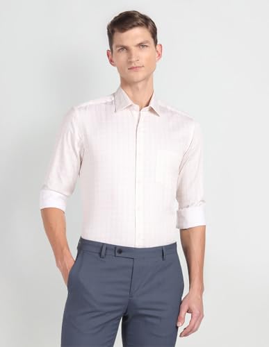 Image of Arrow Men Slim fit Cotton Checked Long Sleeves Cutaway Collar Shirt