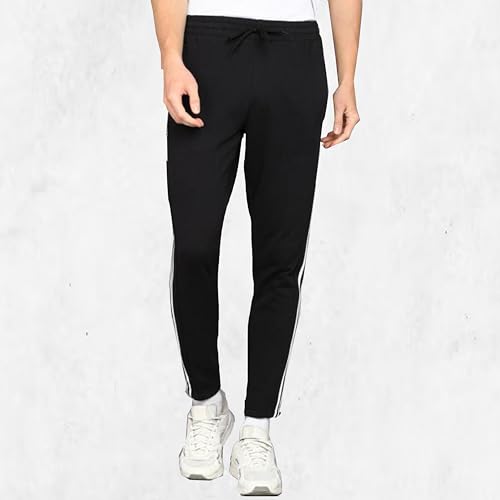 Image of Men's Cotton Track Pants with Side Stripes, Grey, Drawstring Waist
