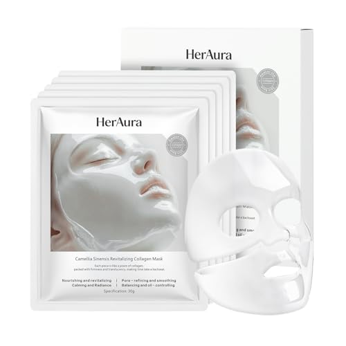 Image of Collagen Face Mask Skin Care 5-Pack Camellia Sinensis and Prebiotic Gel Masks - Nourishing and Revitalizing for Glass Skin, Hydrating and Calming Radiance, 30g Each