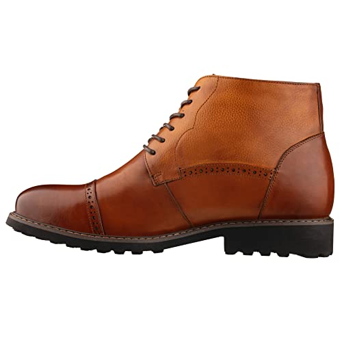 Image of CALTO Men's Invisible Height Increasing Elevator Shoes - Brown Leather Lace-up Cap-toe Boots with Inner Faux Fur - 3.2 Inches Taller - Y41085 - Size 9 D(M) US