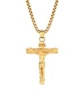 PROSTEEL Collana Pendente Crocifisso Cindolo di Croce Gesù INRI Cristo, Placcato Oro 18K, Catena Regolabile, Gioiello Cristiano Religioso, Oro (Confezione Regalo)