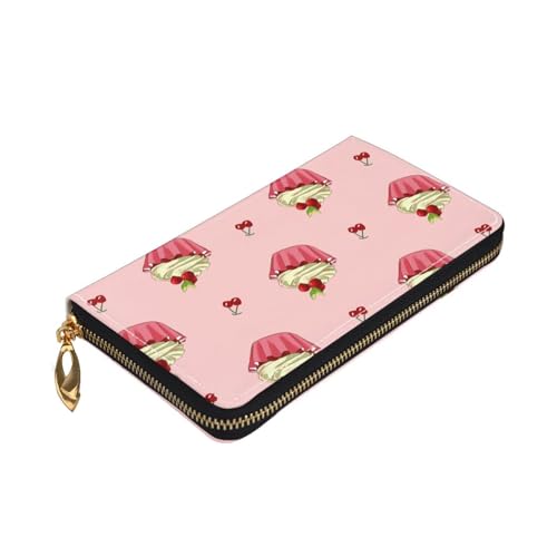 Leather Women Wallets, Long Credit Card Holder, Cherry Cake Print Billfold Clutch & Travel Purse Large Capacity3