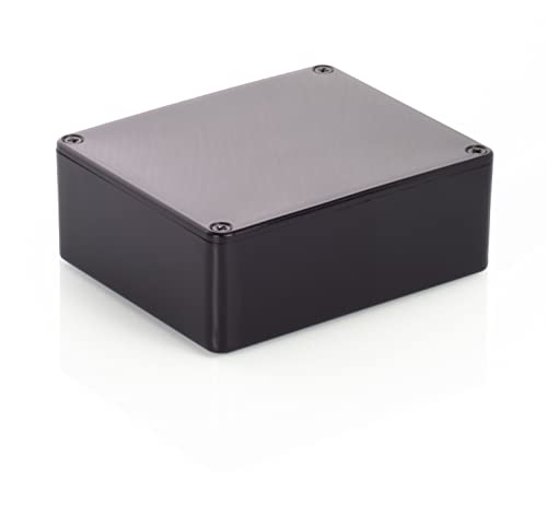 HeiGroup - MB3 ABS Kunststoffgehäuse mit Deckel, Mehrzweckgehäuse, Modulgehäuse, (LxBxH) 119 x 99 x 45 mm, mit Leiterplattenführung, Schwarz - Poliert
