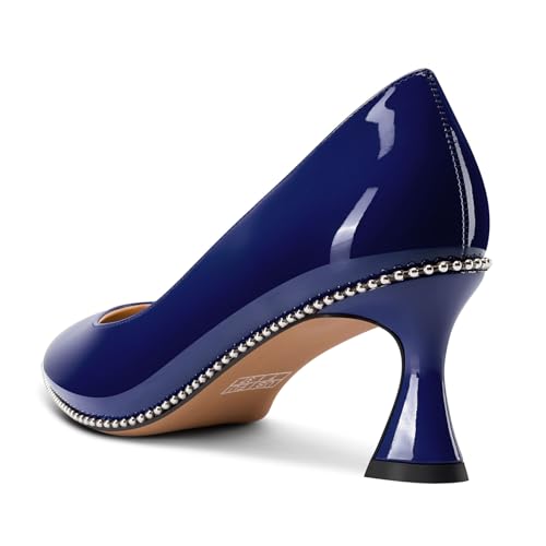 Image of TNYNFBEB Womens Kitten Heel Pointed Toe Pumps Slip-on Sliver Beaded Prom Wedding Dress Basic Classic Patent Leather Summer 2.6 Inches Heels