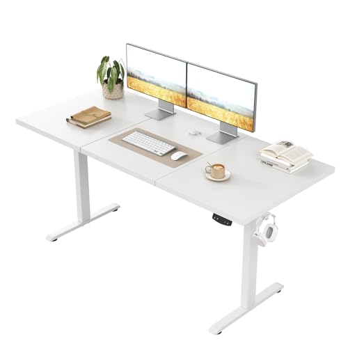 Klicelor Height-Adjustable Desk, Electric Sit-Stand Office Desk, Computer Desk with 2 Memory Functions, Standing Desk, 140 x 60 cm, White