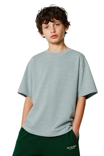 Image of Alan Jones Clothing Boys Oversized T-Shirt with Embossed Stripe Design | Half Sleeve Round Neck Casual Tee for Kids