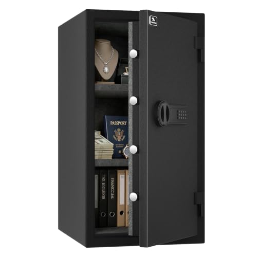 TIGERKING Fireproof Safe for Home Office, 3.47 Cu Ft Heavy Steel Security Safe with 30-Min Fire Protection at 1200°F, Digital Keypad Lock, Removable Shelves for Documents Cash Jewelry