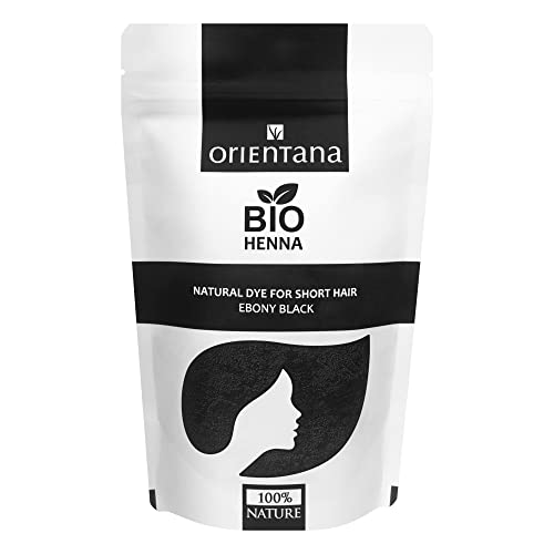 Orientana - Bio Henna Haarfarbe | Ebenholz Schwarz | 100% Vegan Natural Bio Pulver Für Kurzes Haar | Eine Dauerhafte Schwarze Pflanzenhaarfarbe Die Dem Haar Fülle Verleiht - 50g Cover