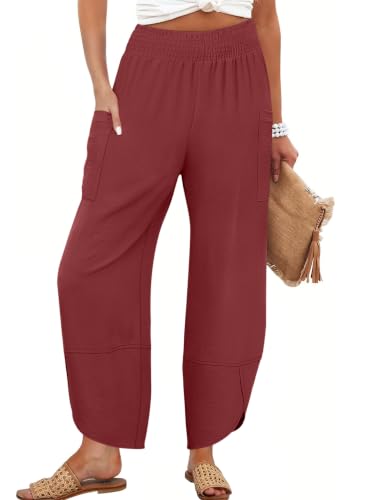 Image of ANRABESS Womens Wide Leg Palazzo Capri Barrel Pants Brick Red XXL