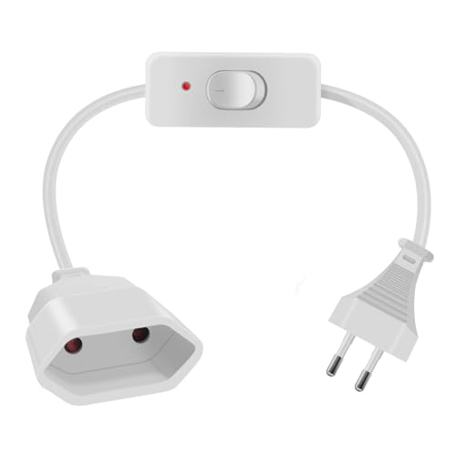 HuaLiSiJi Rallonge Euro Cable avec Interrupteur 2.5A 250V Câble D'extension Euro avec Interrupteur 2x0.75 mm², pour Appareils Ménagers, Lampes de Table, Téléviseurs, Ordinateurs Etc (Blanc, 0.5 m)
