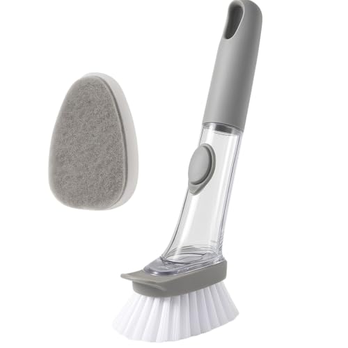 Image of 2-in-1 Soap Dispensing Dish Brush with Sponge Head - Easy Grip Kitchen Scrubber for Dishes, Pots, Pans & More - Includes Refill - by Dependable Industries Inc. Essentials