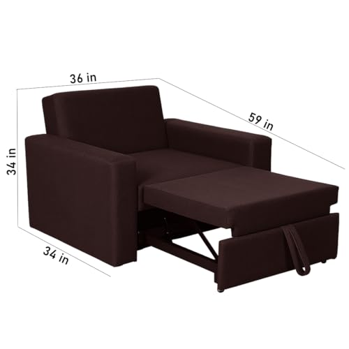 Image of CASASTYLE Seria 1 Seater Pull-Out Premium Fabric Sofa Cum Bed Sofa Set for Living Room (Brown Fabric)