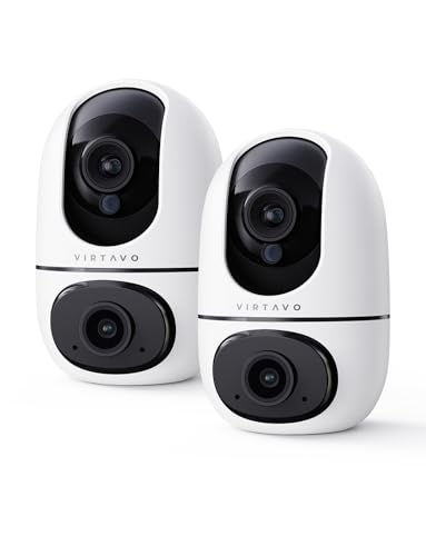 VIRTAVO XD1 Indoor Pet & Baby Camera, No Subscription Required, Dual-Lens 360° PTZ, Motion Tracking, 2-Way Audio, Night Vision, Cloud/SD Storage, Phone App, WiFi, 2-Pack with 2-Year Warranty