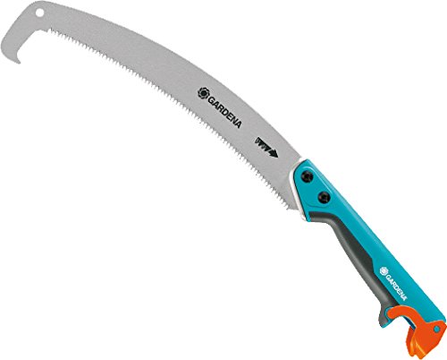 Gardena combisystem-Gartensäge 300 P gebogen: Astsäge für saubere Astschnitte, Sägeblattlänge 340 mm, mit Räumhaken, hartverchromt, Abrutschstopp, Präzisionszahnung mit 3-Seiten-Schliff (8739-20)