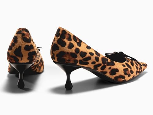 Coutgo Womens Kitten Low Heels Strappy Bow Closed Pointed Toe Slip On Dress Pumps Shoes 5