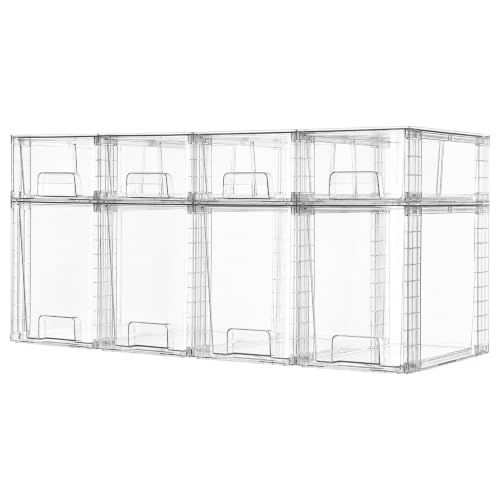 Image of Vtopmart 8 Pack Clear Stackable Storage Drawers, Pull-Out Organizers, 4 Tall and 4 Small for Under Sink, Pantry, Bathroom, Closet and Kitchen Cabinets