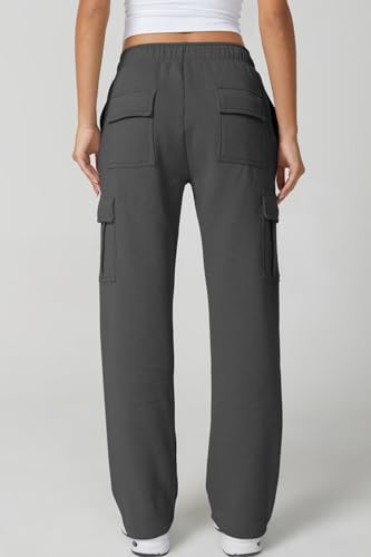 Image of QINSEN Baggy Medium Waist Elastic Sweatpants for Womens Casual Long Fleece Cargo Pants with Pockets