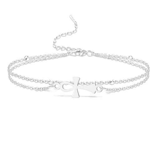 VASSAGO Ankh - Pulsera de acero inoxidable ajustable con símbolo de la llave de la vida egipcia, pulsera para parejas, hecha a mano, trenzada...