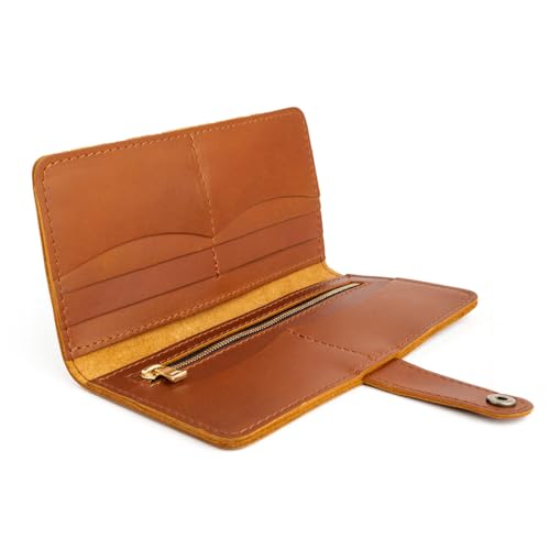 Image of Portland Leather Goods Women's Bifold Wallet - Slim Design with Secure Snap, 8 Card Slots & Interior Zipper Pocket - Honey