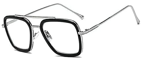 Image of Roshfort Blue Cut computer glasses zero power Avengers Infinity War Iron Man Unisex SunglassesItalic (C-4, Silver-Black)