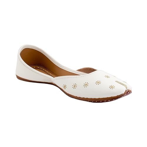 Image of KORAKARI Women's Traditional Ethnic Amber Punjabi Jutti, Leather Flat Comfortable Mojaris for Girls